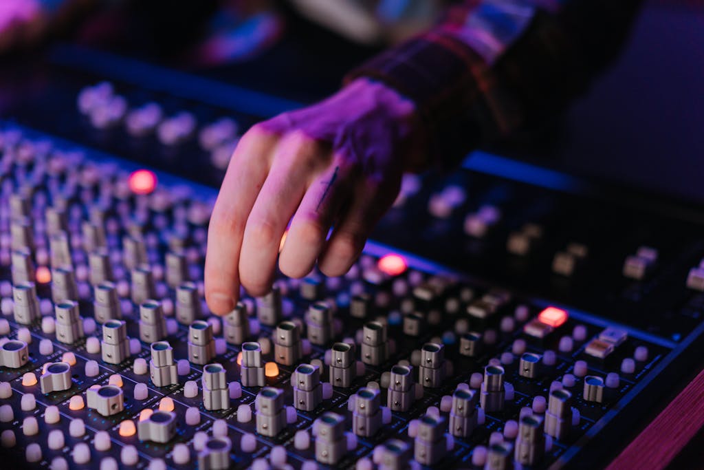 Close-Up Shot of a Person Using an Audio Equipment. Speech.